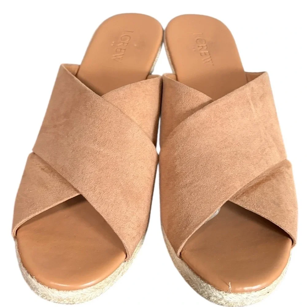 J. Crew Tan Suede Criss Cross Wedge‎ Espadrille Sandals Women's Size 8.5